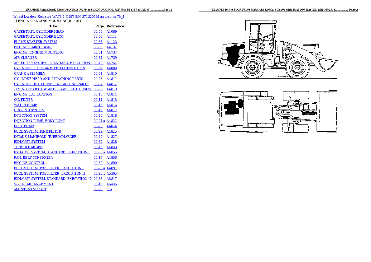 WA75-1 (15F) S/N 371320051 and up Partsbook