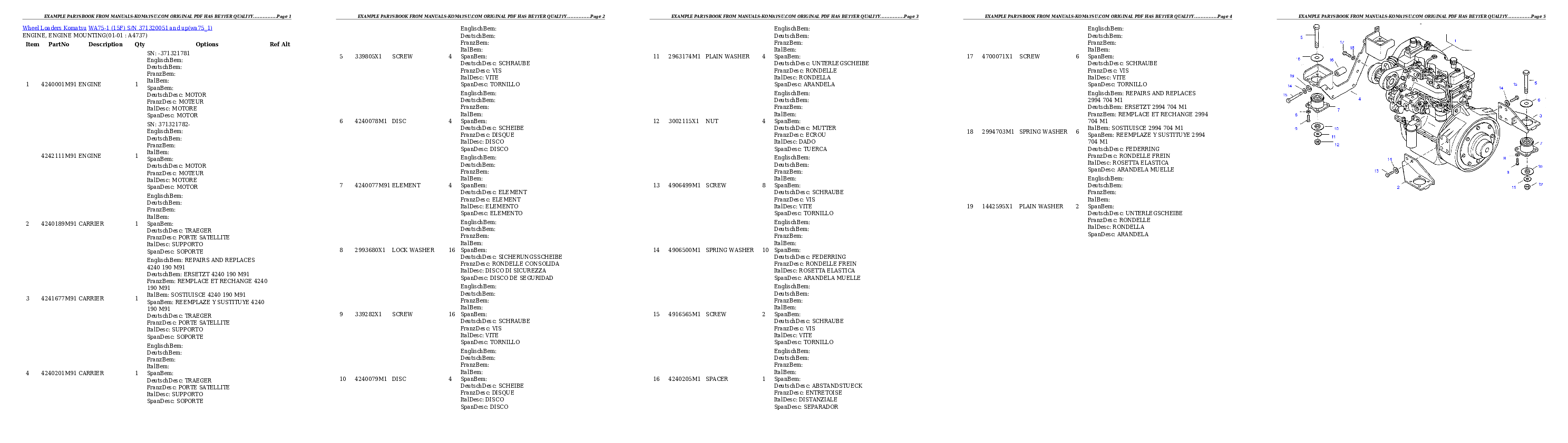 WA75-1 (15F) S/N 371320051 and up Partsbook