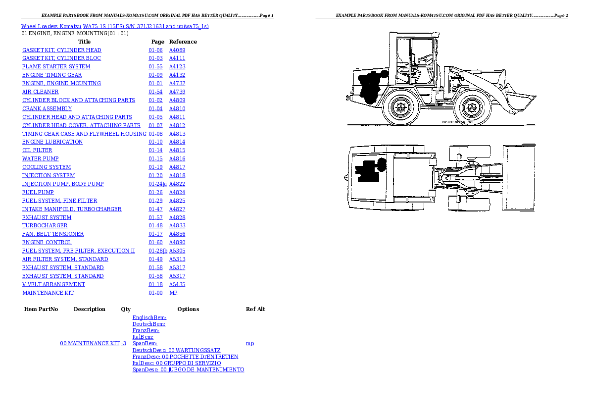 WA75-1S (15FS) S/N 371321631 and up Partsbook