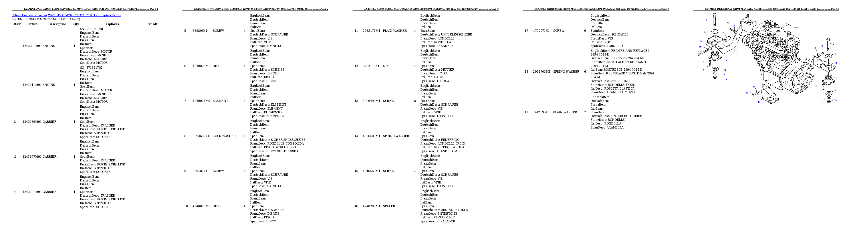 WA75-1S (15FS) S/N 371321631 and up Partsbook