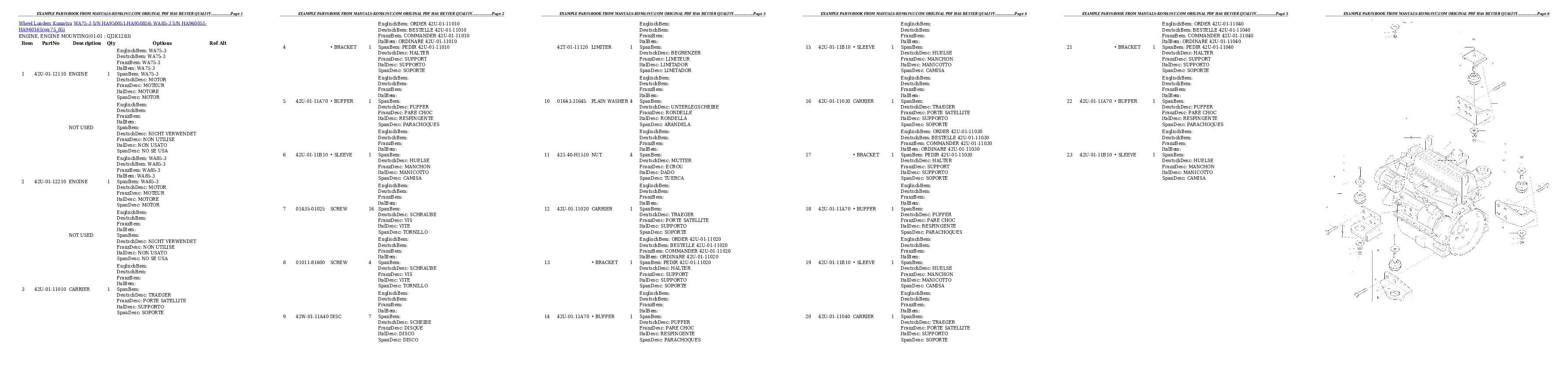 WA75-3 S/N HA950051-HA950856; WA85-3 S/N HA960051-HA960165 Partsbook