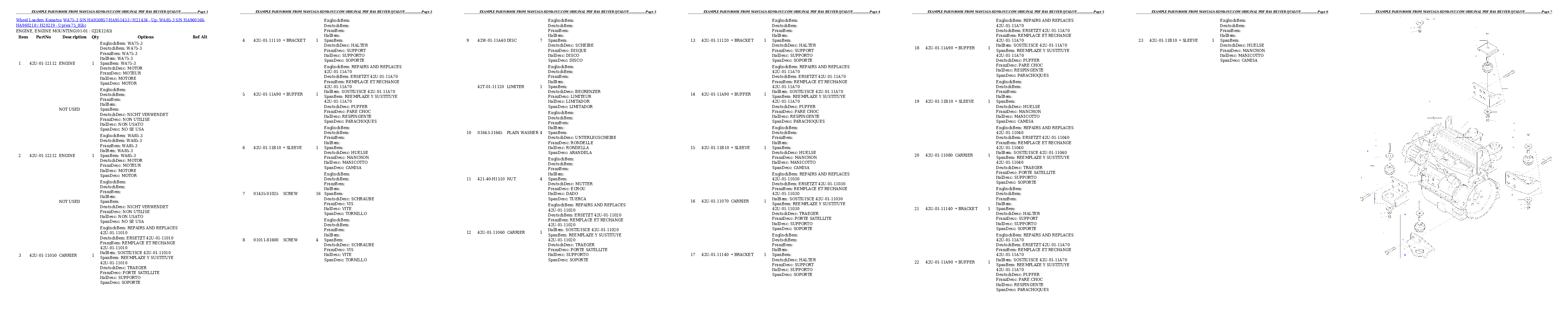 WA75-3 S/N HA950857-HA951433 / H21434 - Up; WA85-3 S/N HA960166-HA960218 / H20219 - Up Partsbook