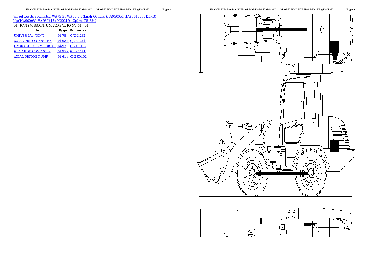Protected: WA75-3 / WA85-3 30km/h Options (HA950051-HA951433 / H21434 – Up)(HA960051-HA960218 / H20219 – Up) Partsbook