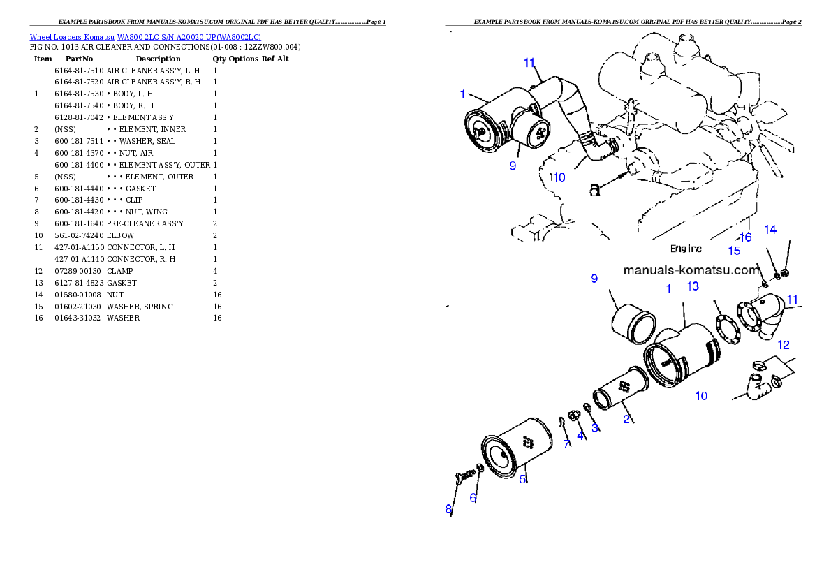Protected: WA800-2LC S/N A20020-UP Partsbook