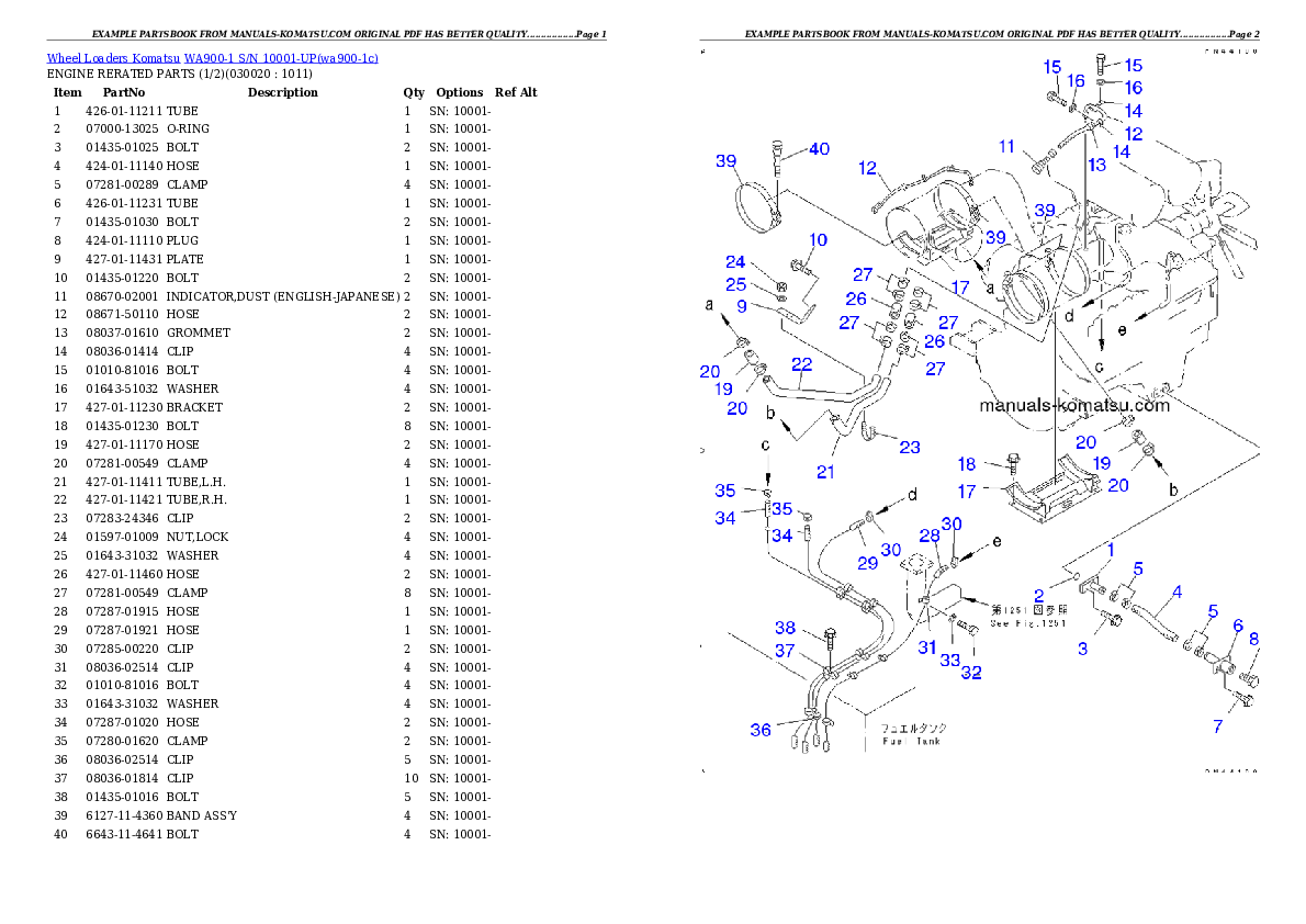 WA900-1 S/N 10001-UP Partsbook
