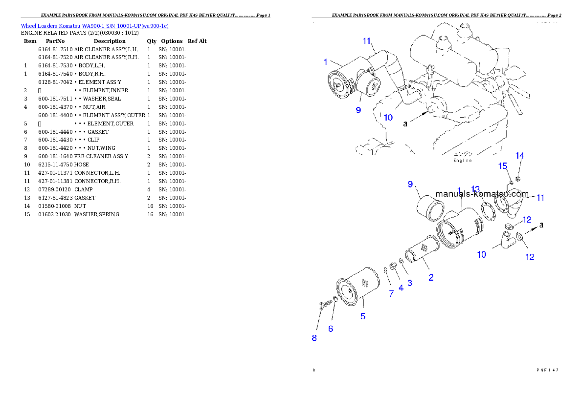 WA900-1 S/N 10001-UP Partsbook
