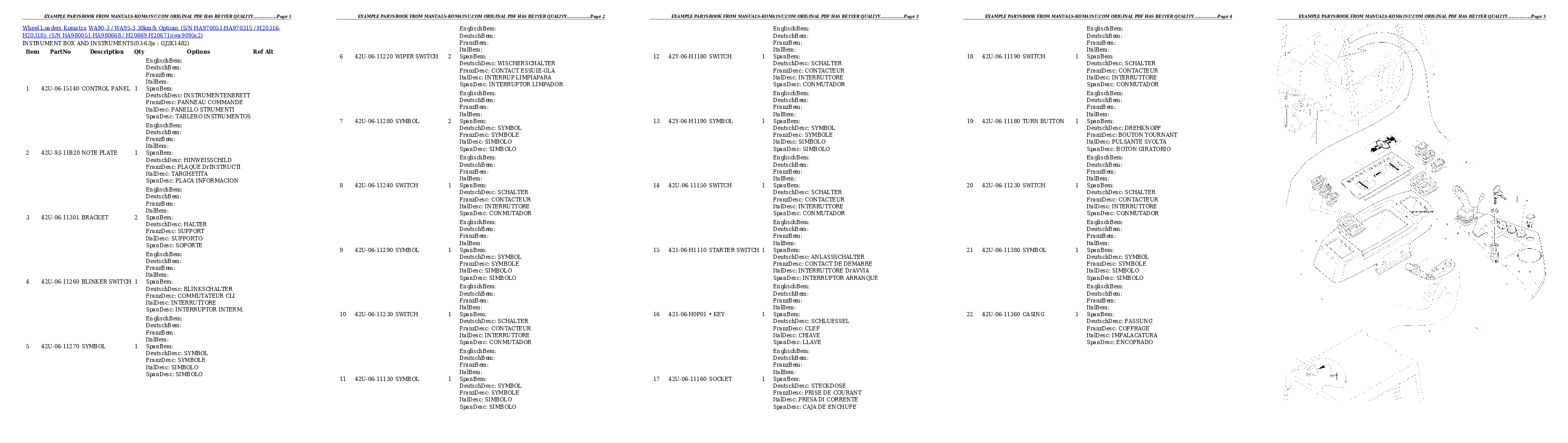 WA90-3 / WA95-3 30km/h Options (S/N HA970051-HA970315 / H20316-H20318); (S/N HA980051-HA980668 / H20669-H20671) Partsbook