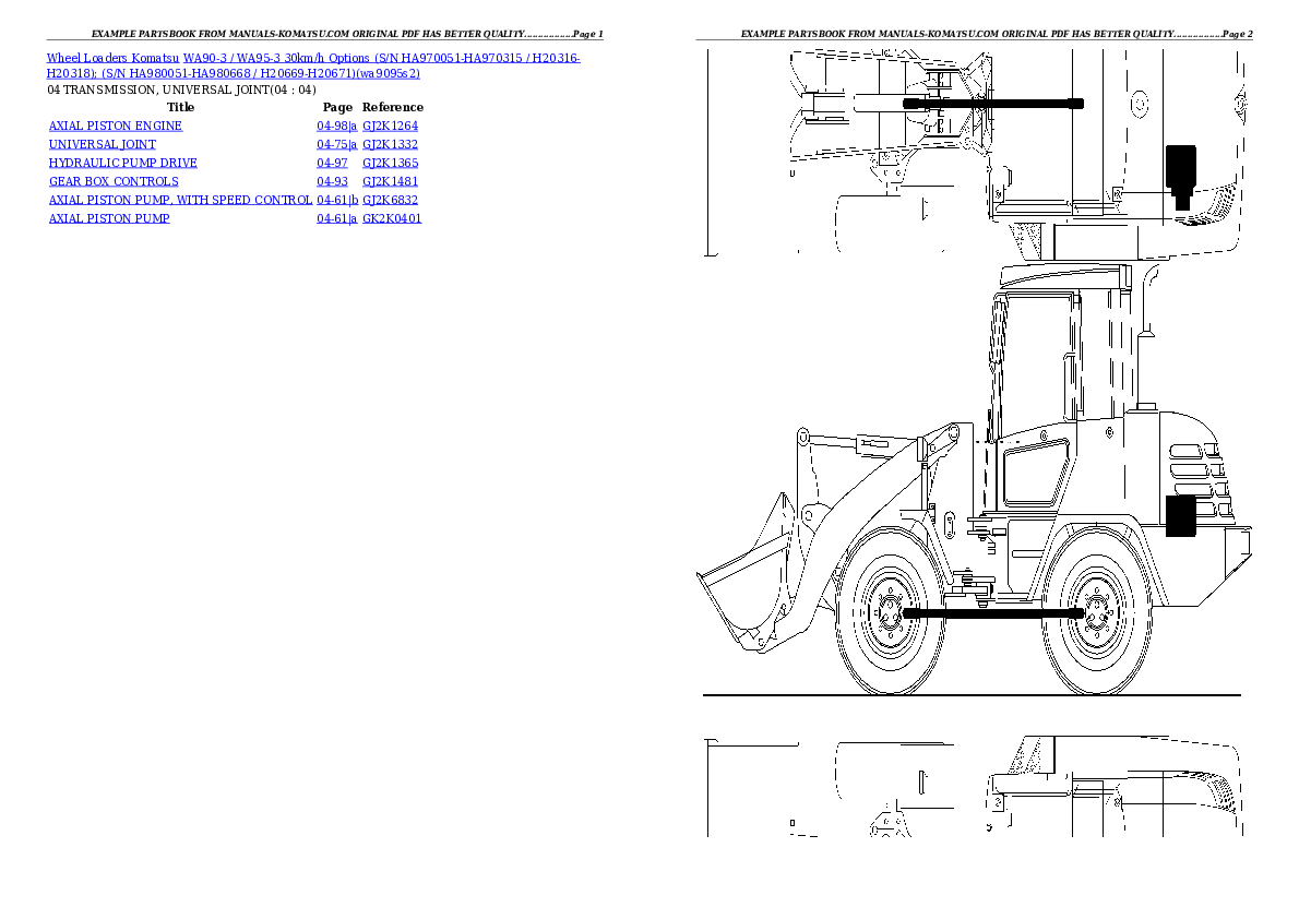 Protected: WA90-3 / WA95-3 30km/h Options (S/N HA970051-HA970315 / H20316-H20318); (S/N HA980051-HA980668 / H20669-H20671) Partsbook