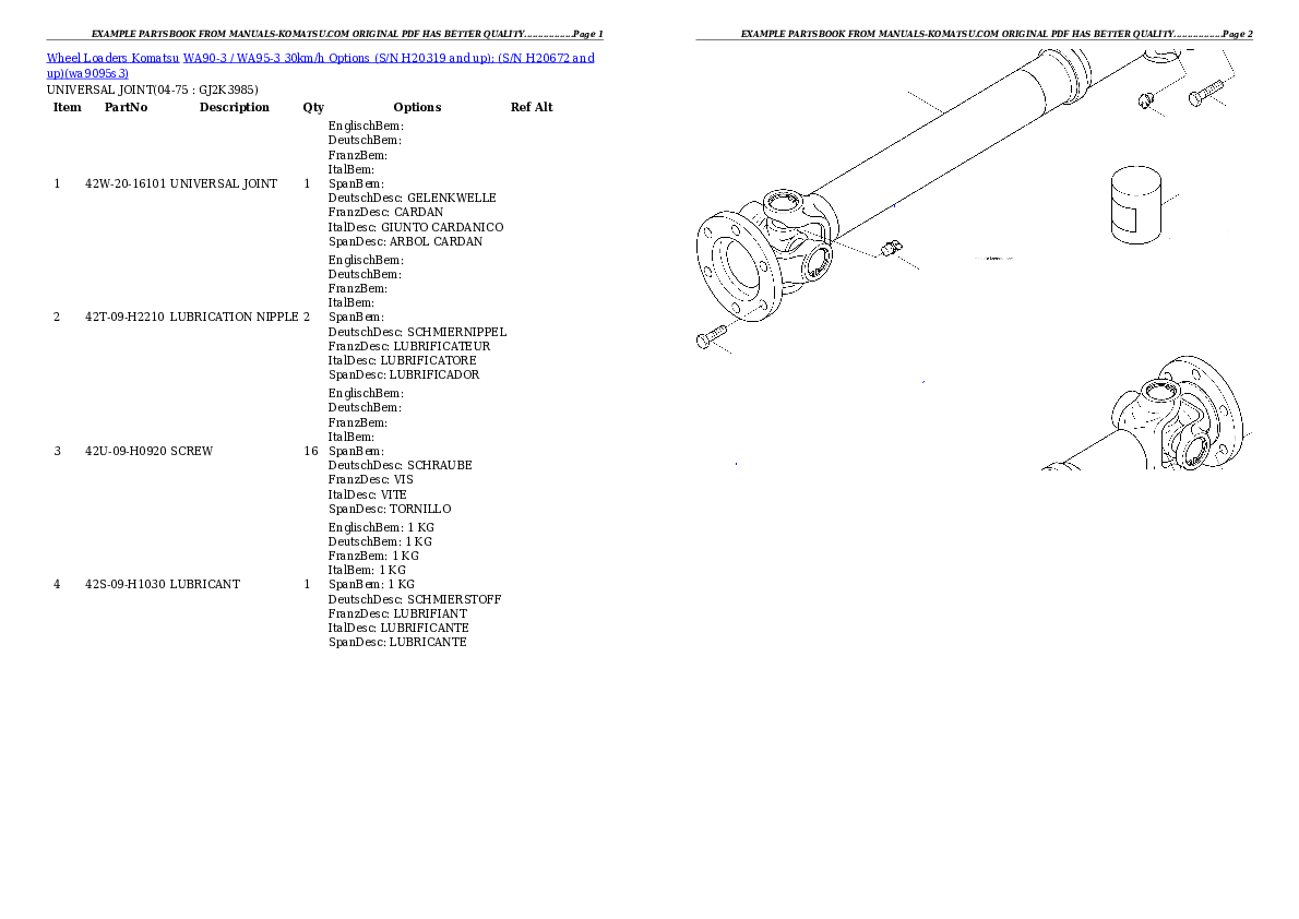 Protected: WA90-3 / WA95-3 30km/h Options (S/N H20319 and up); (S/N H20672 and up) Partsbook