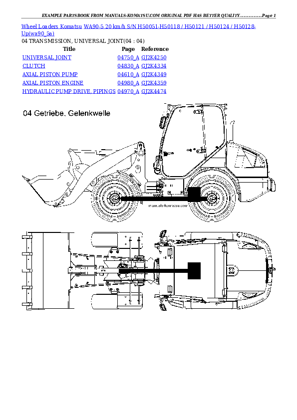 Protected: WA90-5 20 km/h S/N H50051-H50118 / H50121 / H50124 / H50128-Up Partsbook