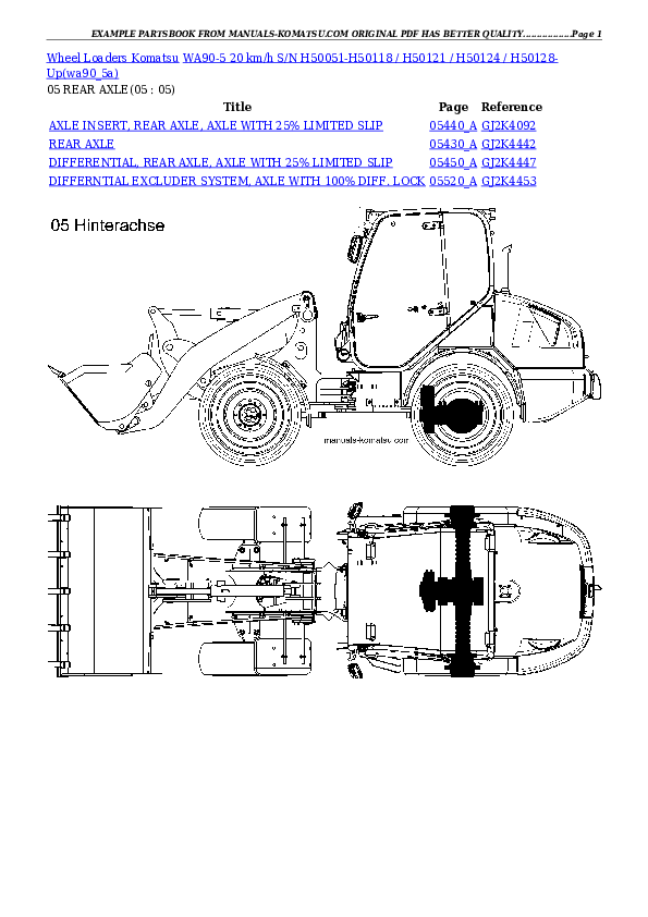 Protected: WA90-5 20 km/h S/N H50051-H50118 / H50121 / H50124 / H50128-Up Partsbook