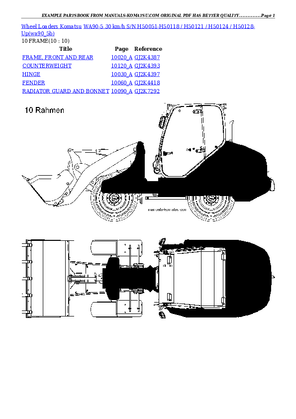 Protected: WA90-5 30 km/h S/N H50051-H50118 / H50121 / H50124 / H50128-Up Partsbook