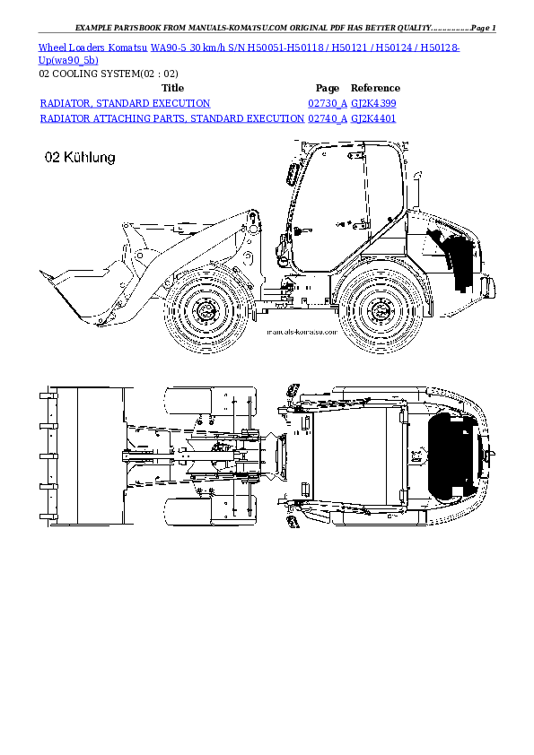 WA90-5 30 km/h S/N H50051-H50118 / H50121 / H50124 / H50128-Up Partsbook