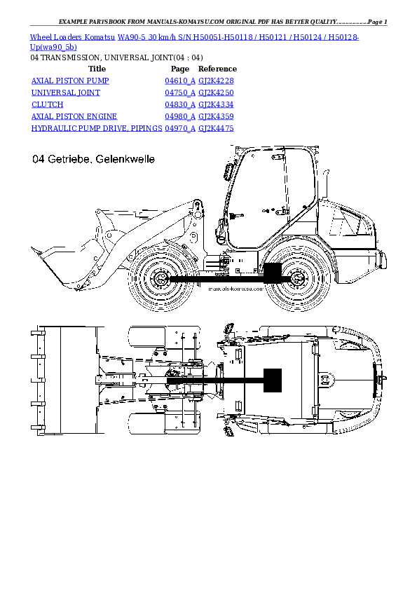 Protected: WA90-5 30 km/h S/N H50051-H50118 / H50121 / H50124 / H50128-Up Partsbook