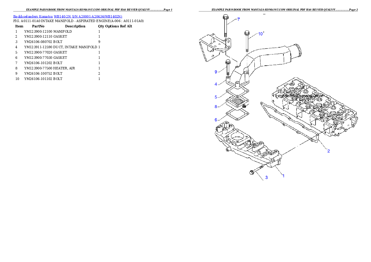 Protected: WB140-2N S/N A20001-A20636 Partsbook
