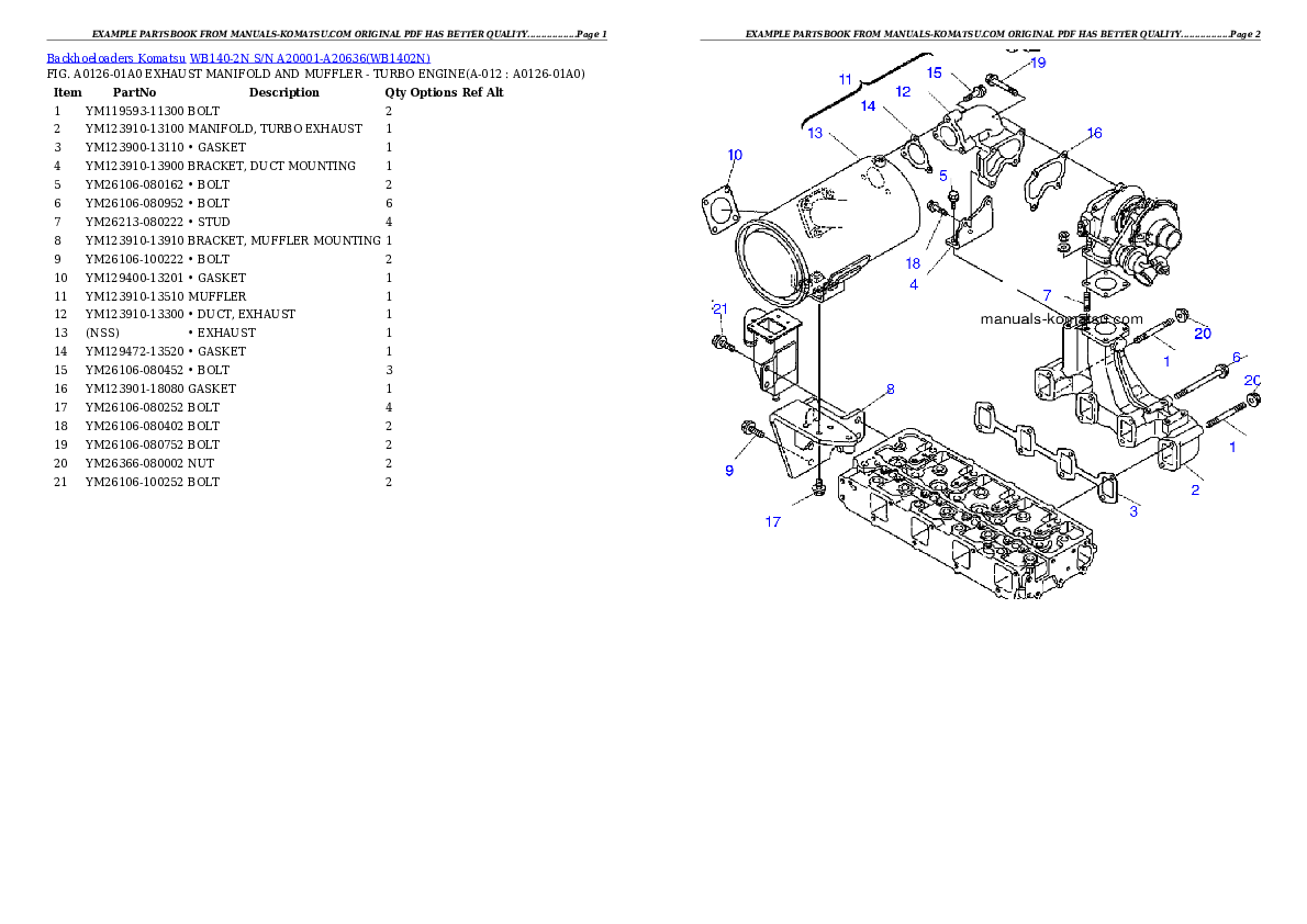 Protected: WB140-2N S/N A20001-A20636 Partsbook
