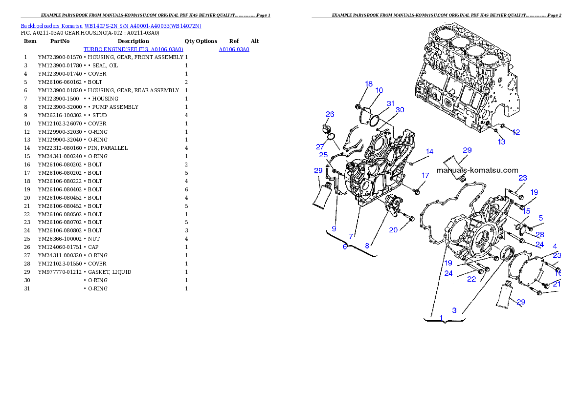 Protected: WB140PS-2N S/N A40001-A40033 Partsbook