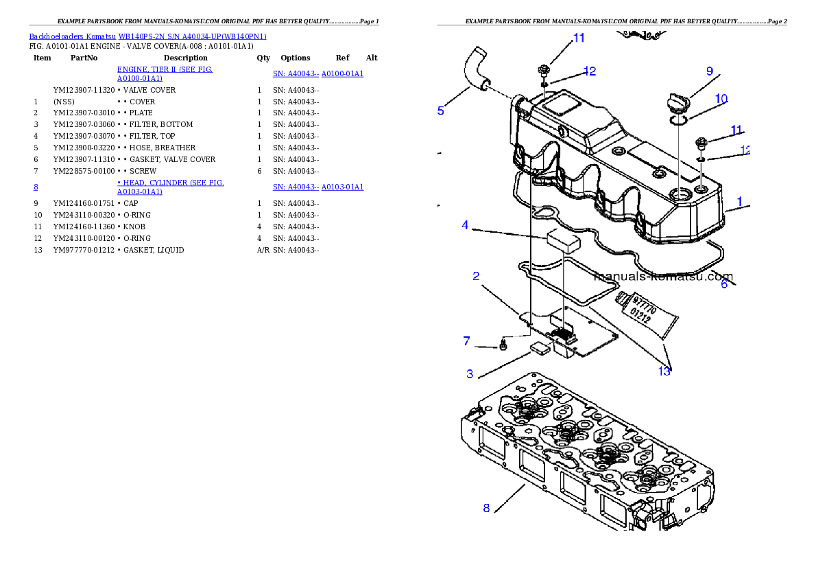 Protected: WB140PS-2N S/N A40034-UP Partsbook