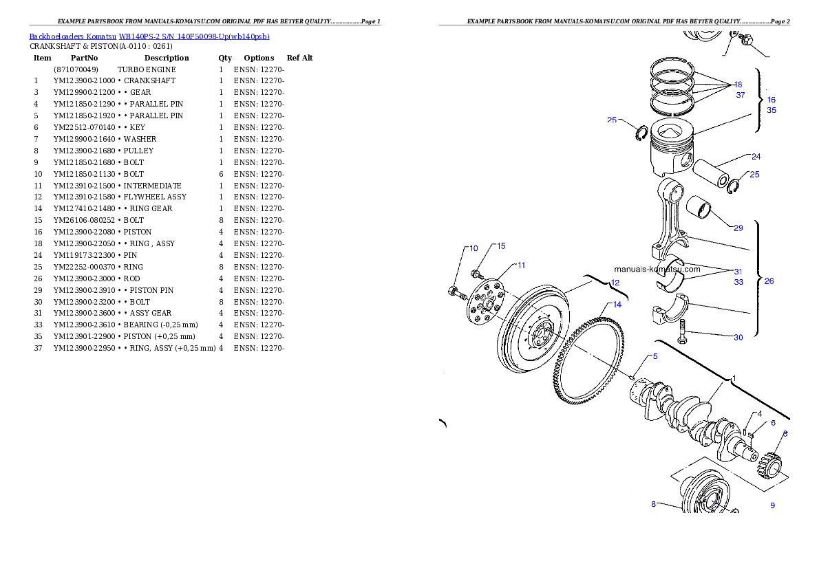 Protected: WB140PS-2 S/N 140F50098-Up Partsbook