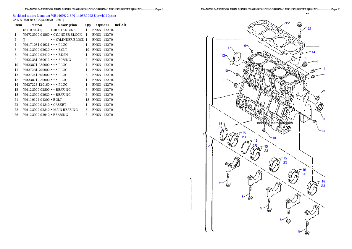 Protected: WB140PS-2 S/N 140F50098-Up Partsbook