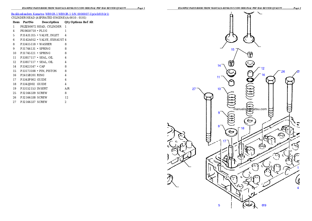WB91R-1 WB93R-1 S/N 0000007-Up Partsbook