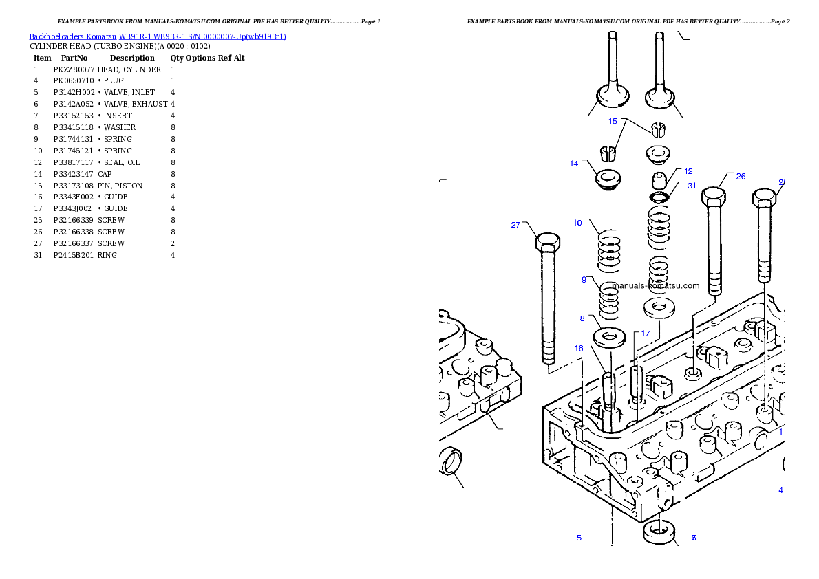 WB91R-1 WB93R-1 S/N 0000007-Up Partsbook
