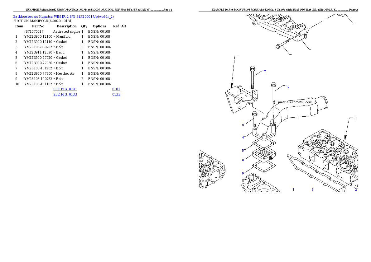 WB91R-2 S/N 91F20001-Up Partsbook
