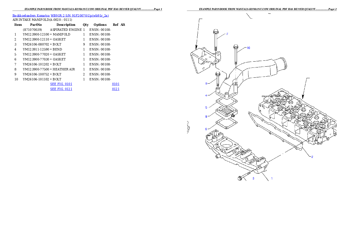 WB91R-2 S/N 91F20070-Up Partsbook