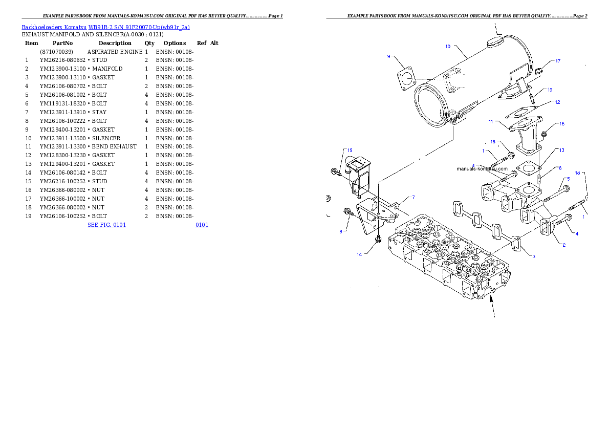 WB91R-2 S/N 91F20070-Up Partsbook