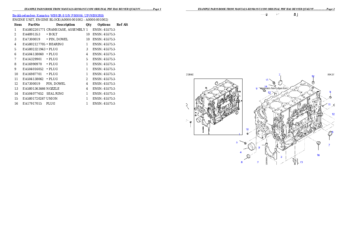 WB93R-8 S/N F80004- UP Partsbook