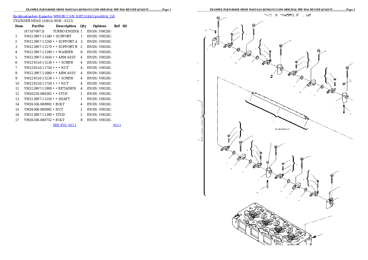 WB93R-2 S/N 93F25184-Up Partsbook