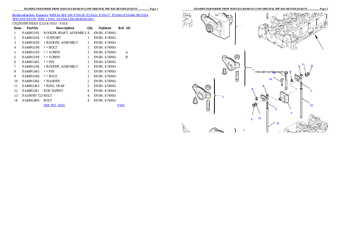 WB93S-5E0 S/N F20526- UP (RUSSIA SPECIFICATION TIER 2 ENG. INSTALLED) Partsbook