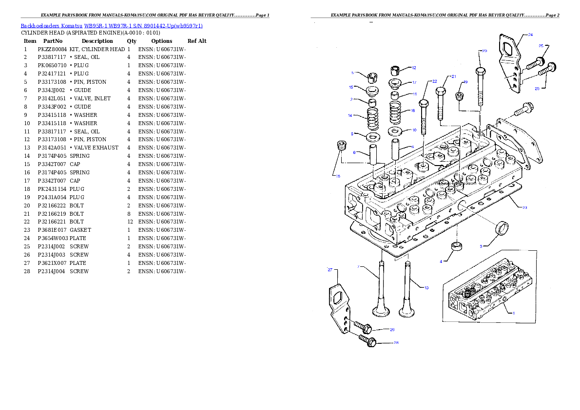WB95R-1 WB97R-1 S/N 8901442-Up Partsbook