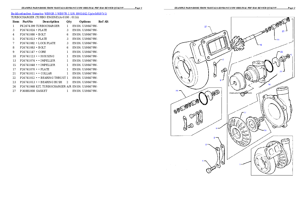 Protected: WB95R-1 WB97R-1 S/N 8901442-Up Partsbook