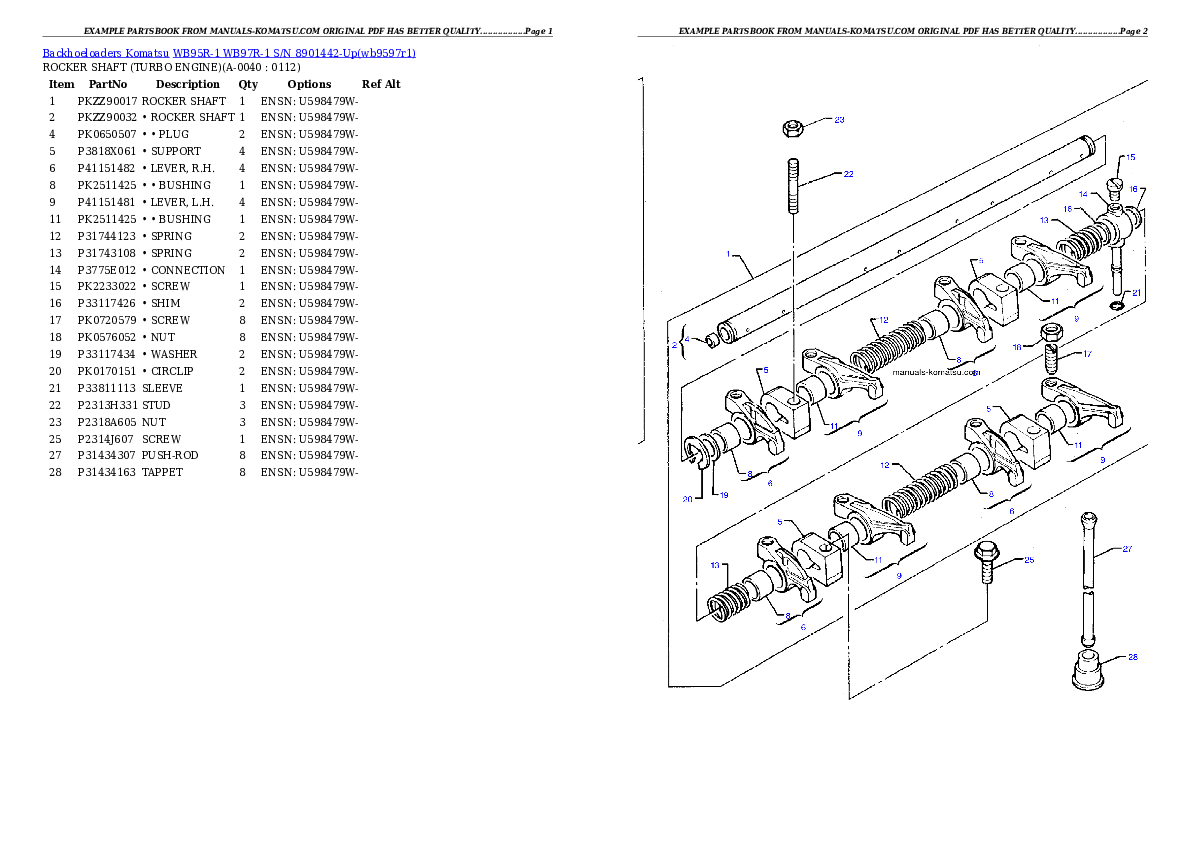 Protected: WB95R-1 WB97R-1 S/N 8901442-Up Partsbook
