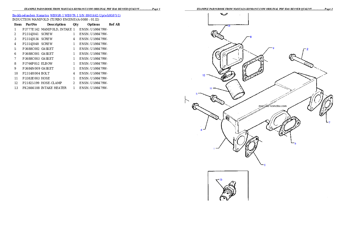 Protected: WB95R-1 WB97R-1 S/N 8901442-Up Partsbook