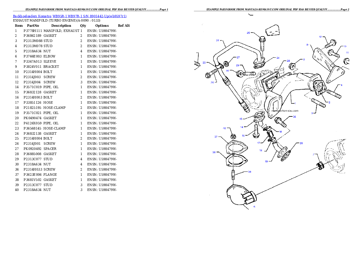 Protected: WB95R-1 WB97R-1 S/N 8901442-Up Partsbook