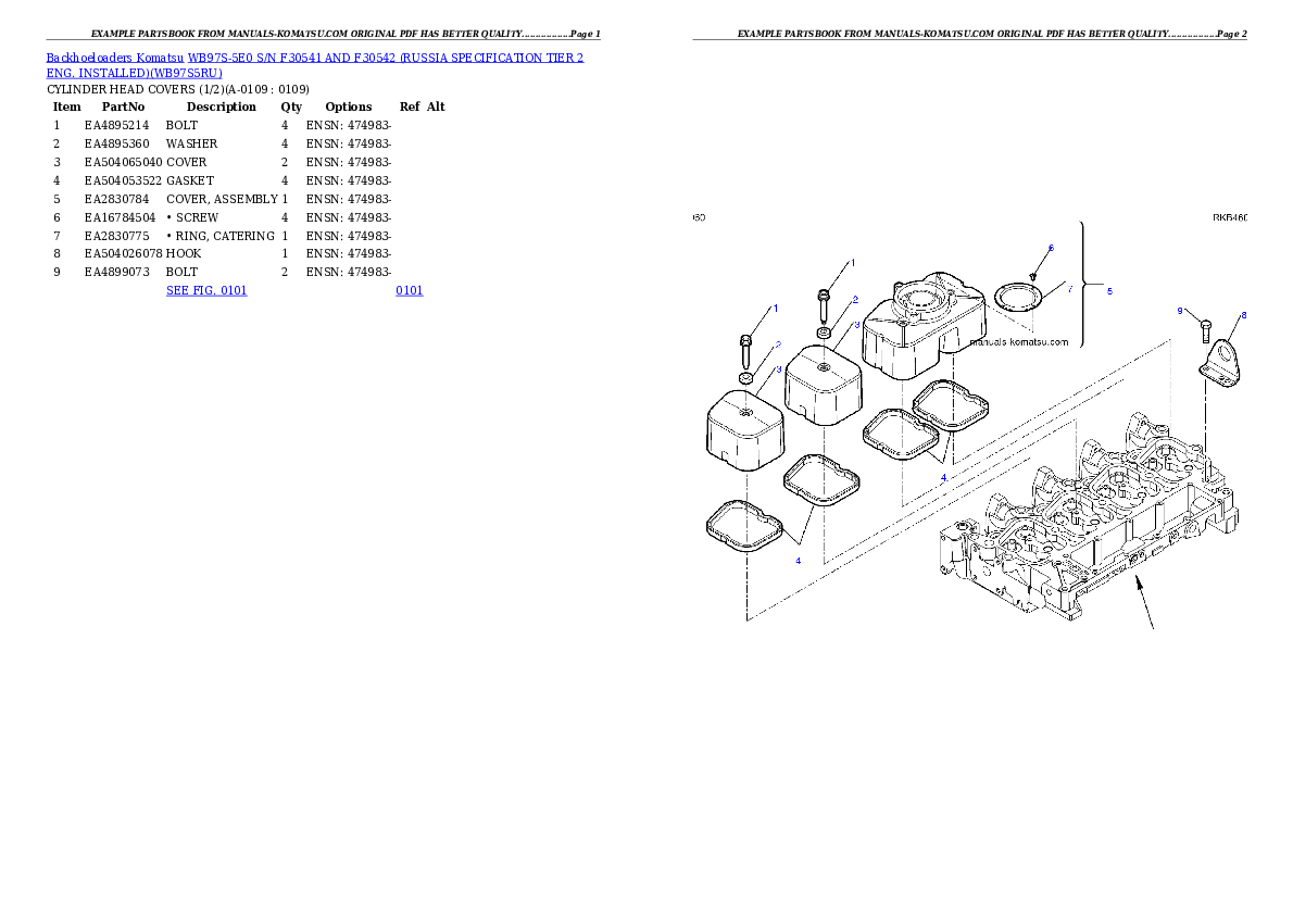 WB97S-5E0 S/N F30541 AND F30542 (RUSSIA SPECIFICATION TIER 2 ENG. INSTALLED) Partsbook