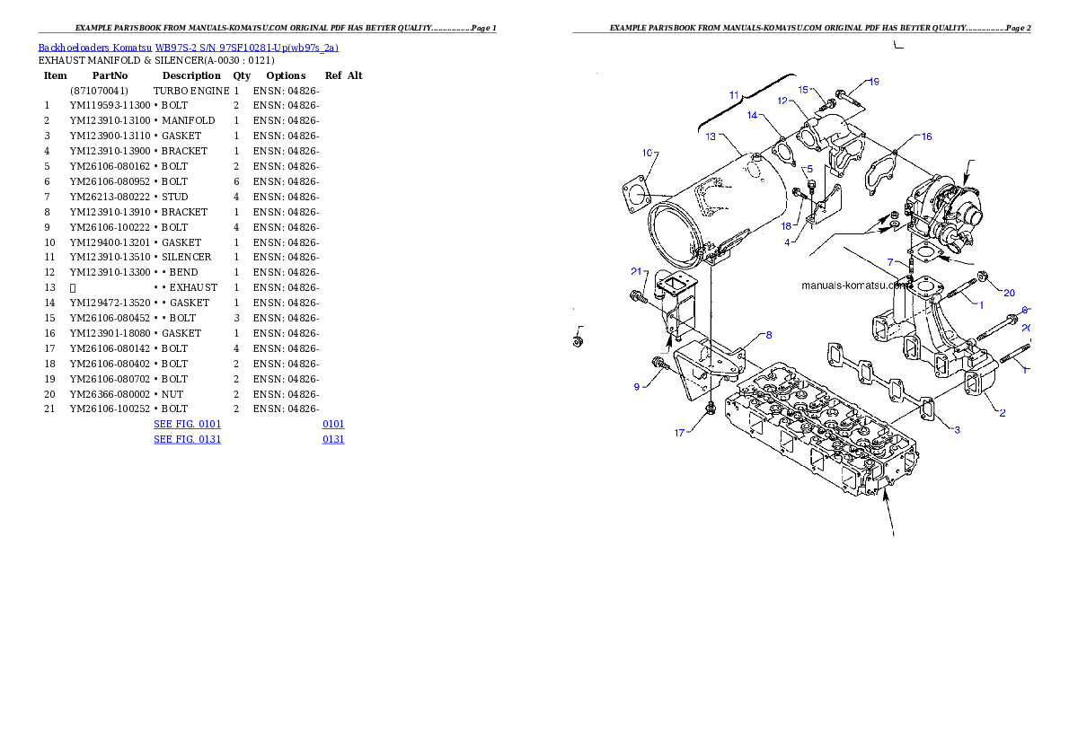 WB97S-2 S/N 97SF10281-Up Partsbook