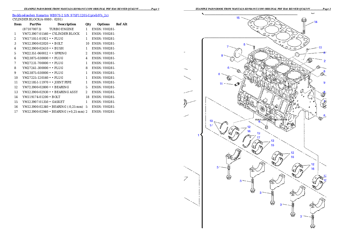 Protected: WB97S-2 S/N 97SF11205-Up Partsbook