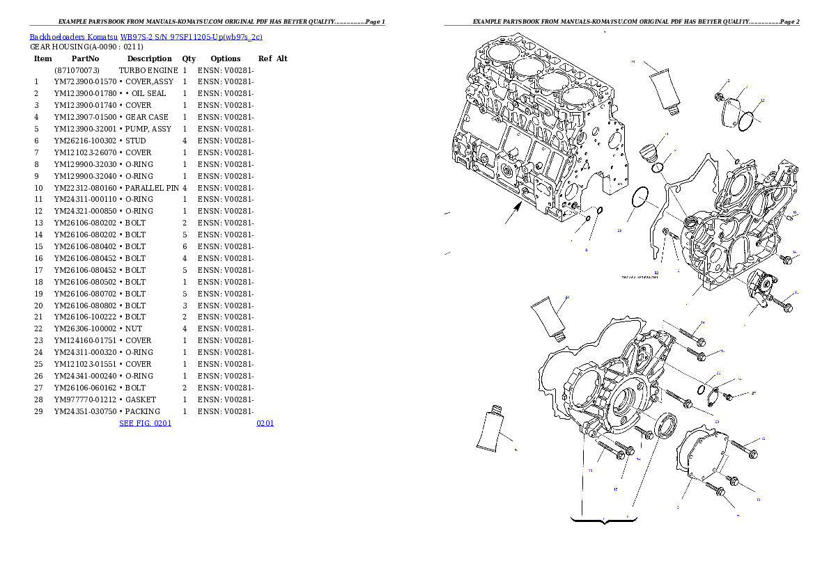 Protected: WB97S-2 S/N 97SF11205-Up Partsbook