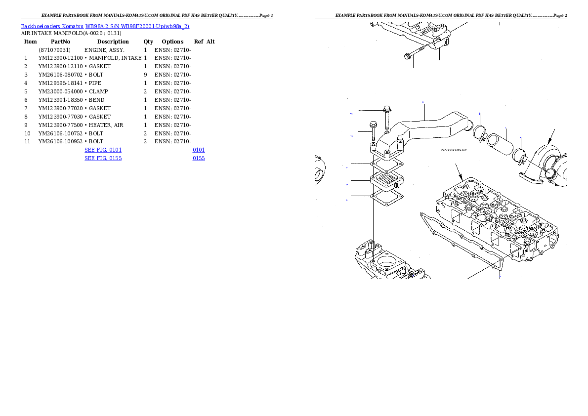 WB98A-2 S/N WB98F20001-Up Partsbook