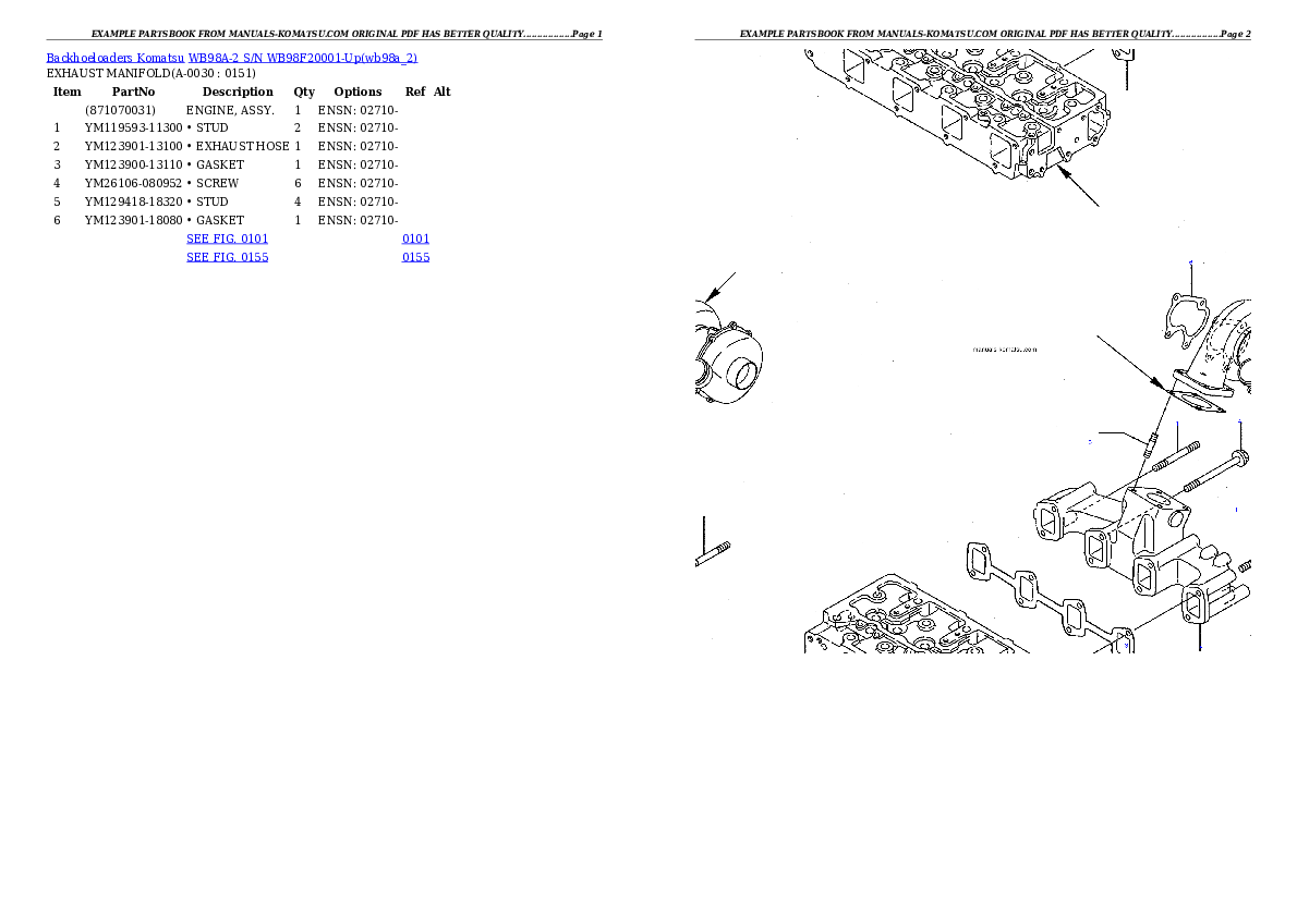 WB98A-2 S/N WB98F20001-Up Partsbook
