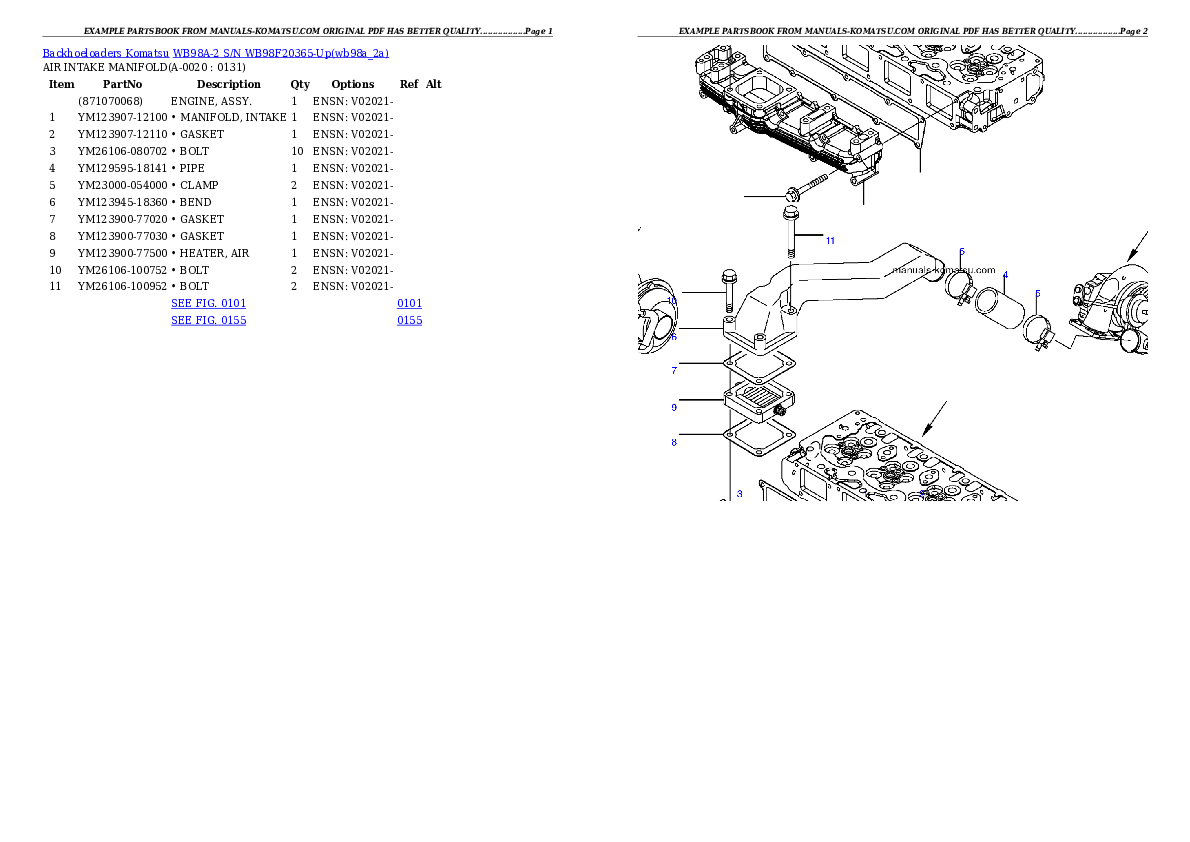 WB98A-2 S/N WB98F20365-Up Partsbook
