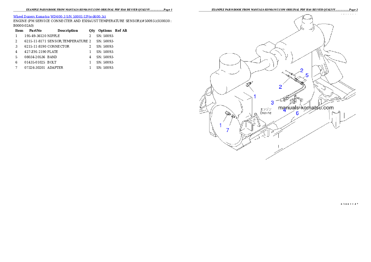 WD600-3 S/N 50001-UP Partsbook