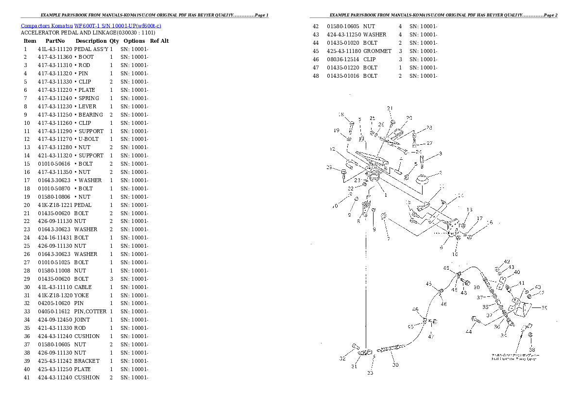 WF600T-1 S/N 10001-UP Partsbook