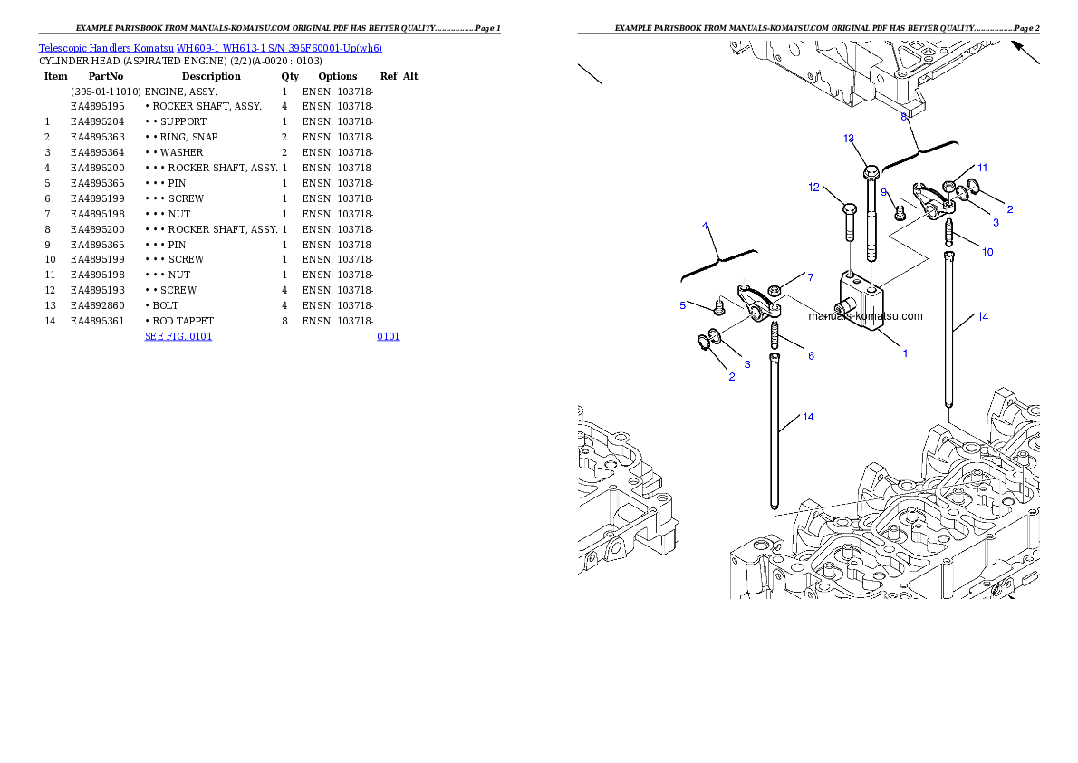 WH609-1 WH613-1 S/N 395F60001-Up Partsbook