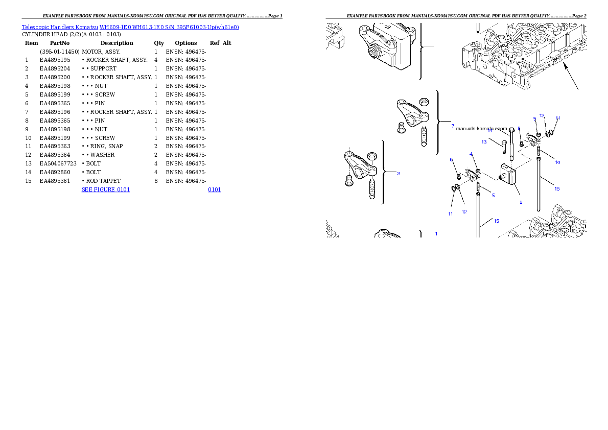 WH609-1E0 WH613-1E0 S/N 395F61003-Up Partsbook