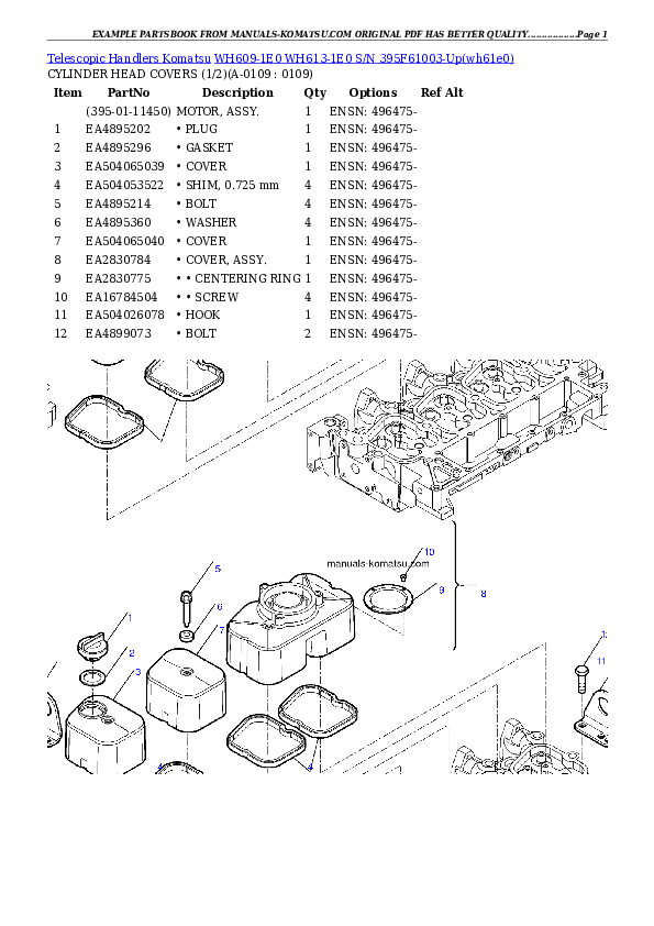 WH609-1E0 WH613-1E0 S/N 395F61003-Up Partsbook