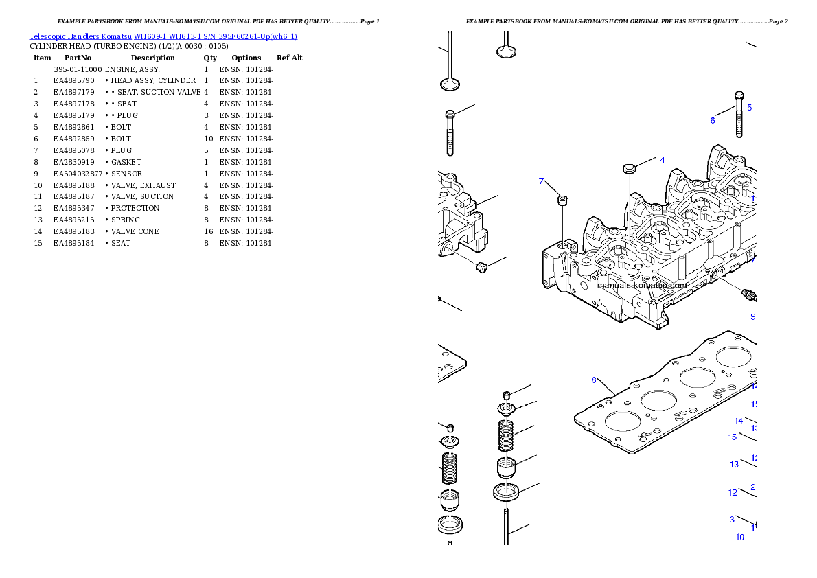 WH609-1 WH613-1 S/N 395F60261-Up Partsbook